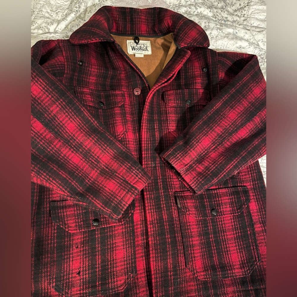 WOOLRICH Vintage Classic Red Plaid Wool Coat sz L - Picture 5 of 13